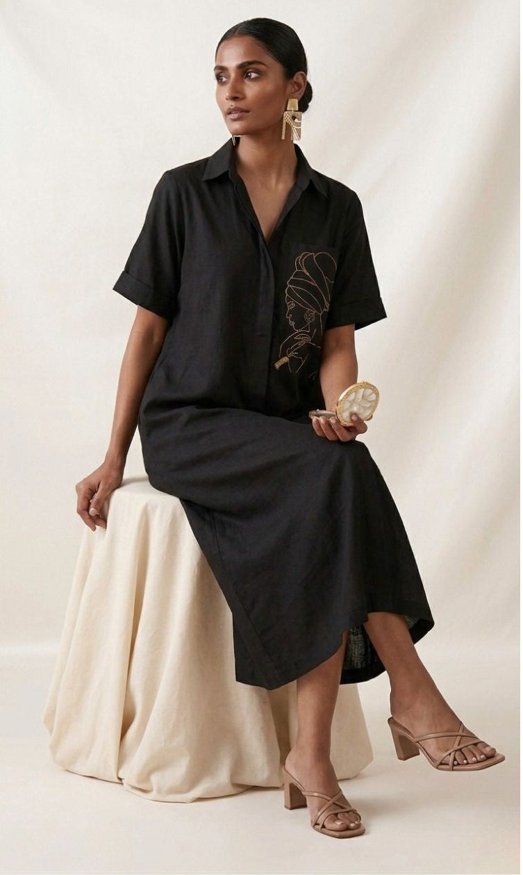 The Onyx Line-Art Shirt Dress