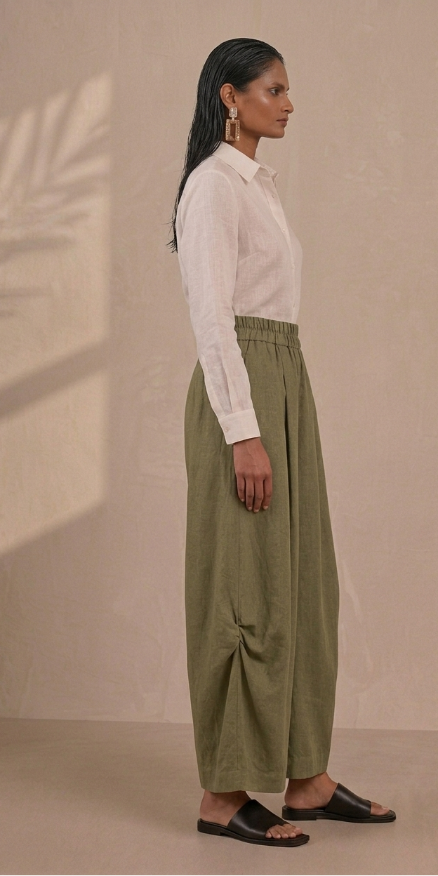 Army Green Wide Leg Lantern Pants
