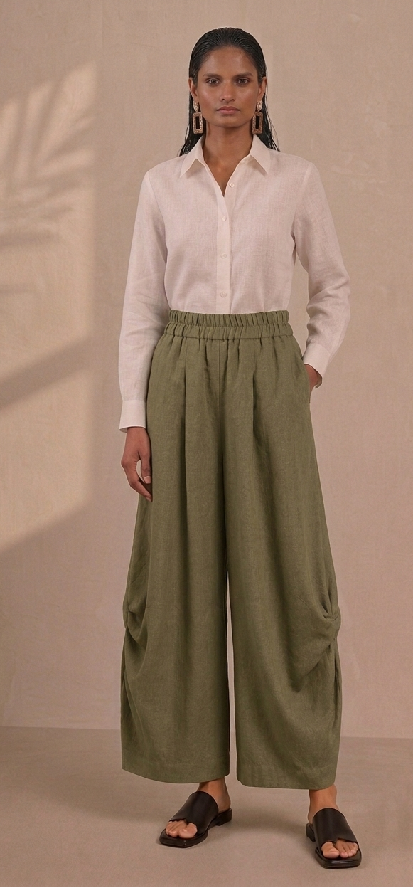 Army Green Wide Leg Lantern Pants