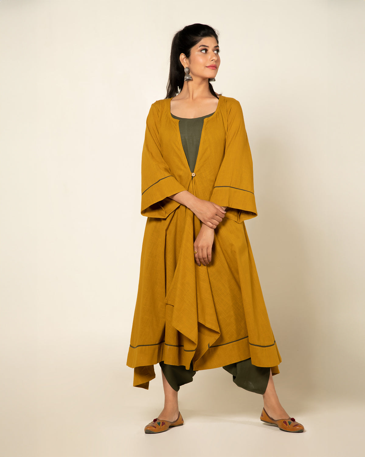 Mustard Green Sufi Saanjh Jumpsuit with Overlay