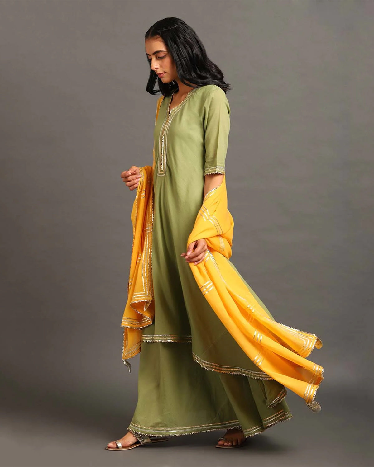 Green Zara Long Double Layered Dress