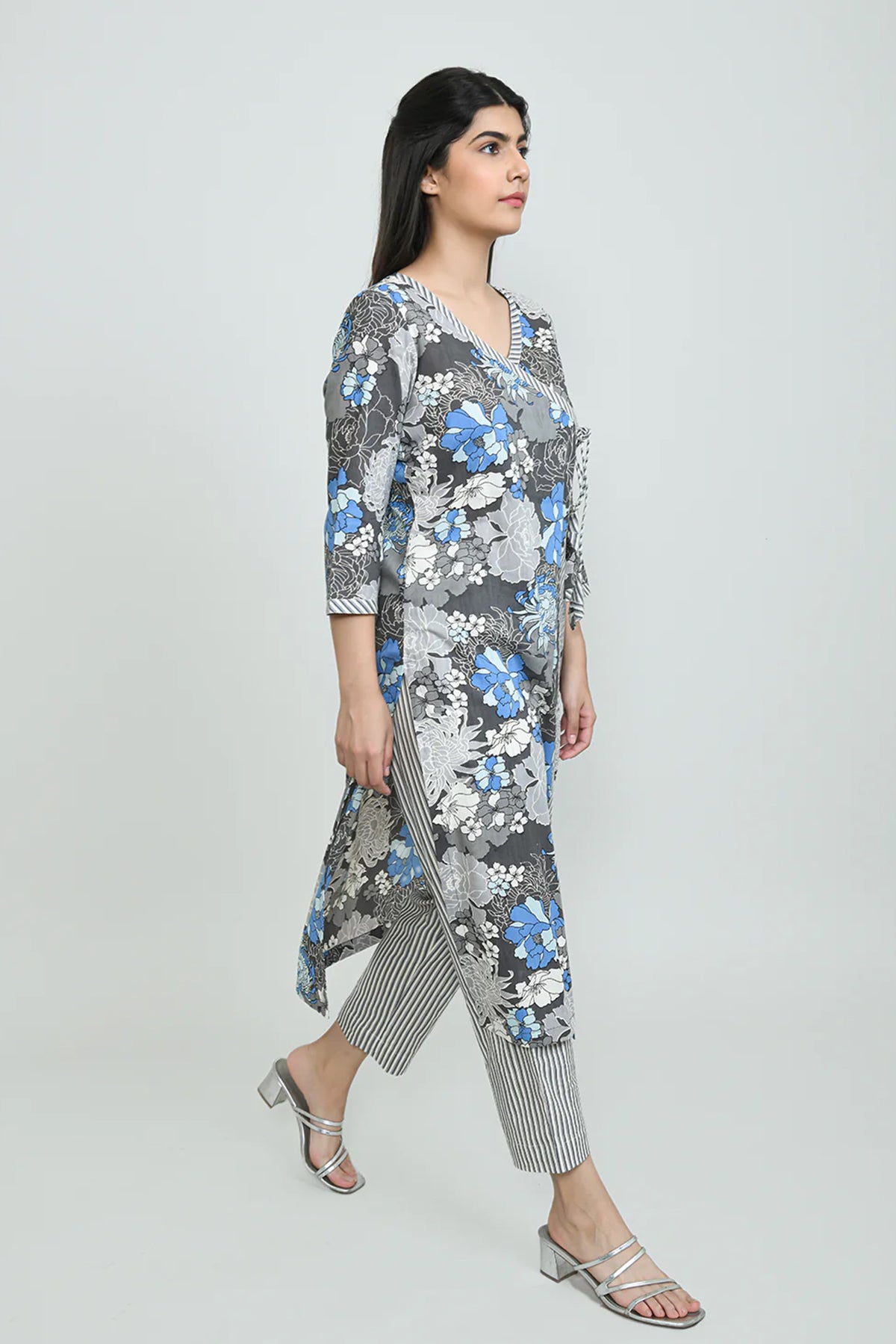 Grey Angarkha Kurta Set