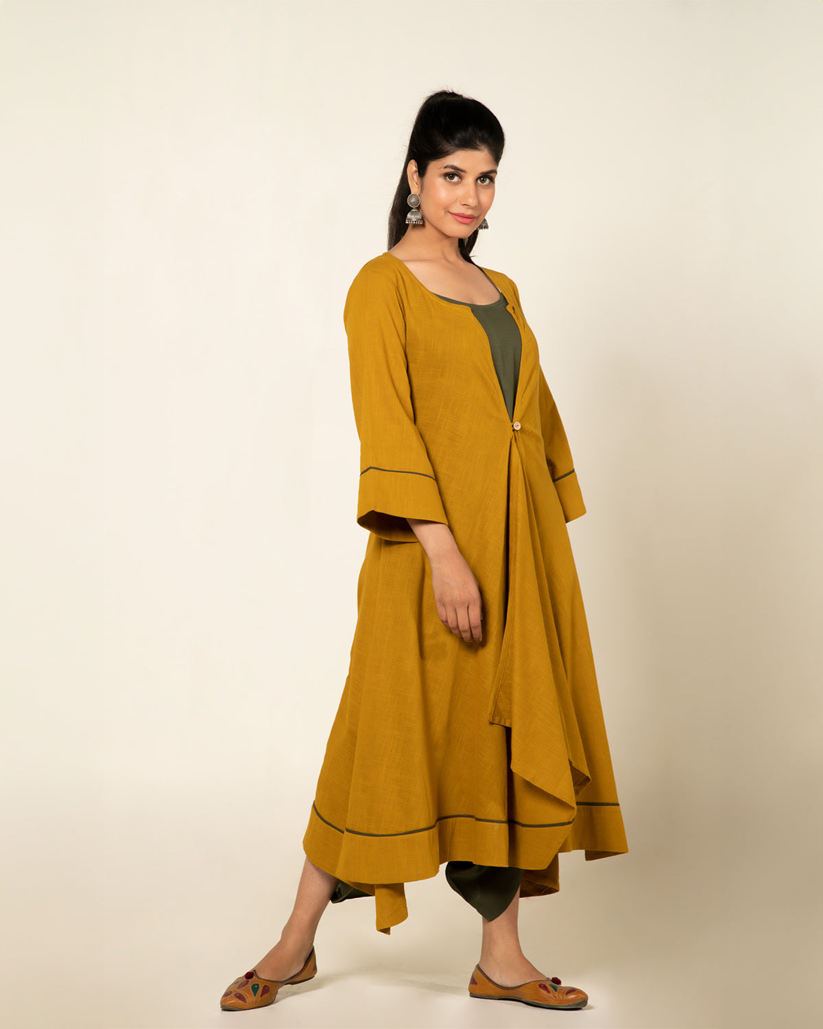 Mustard Green Sufi Saanjh Jumpsuit with Overlay