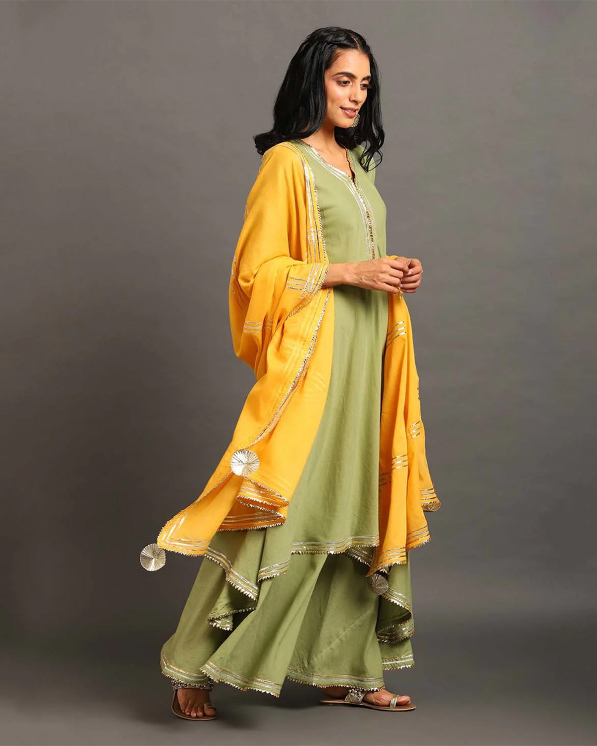 Green Zara Long Double Layered Dress