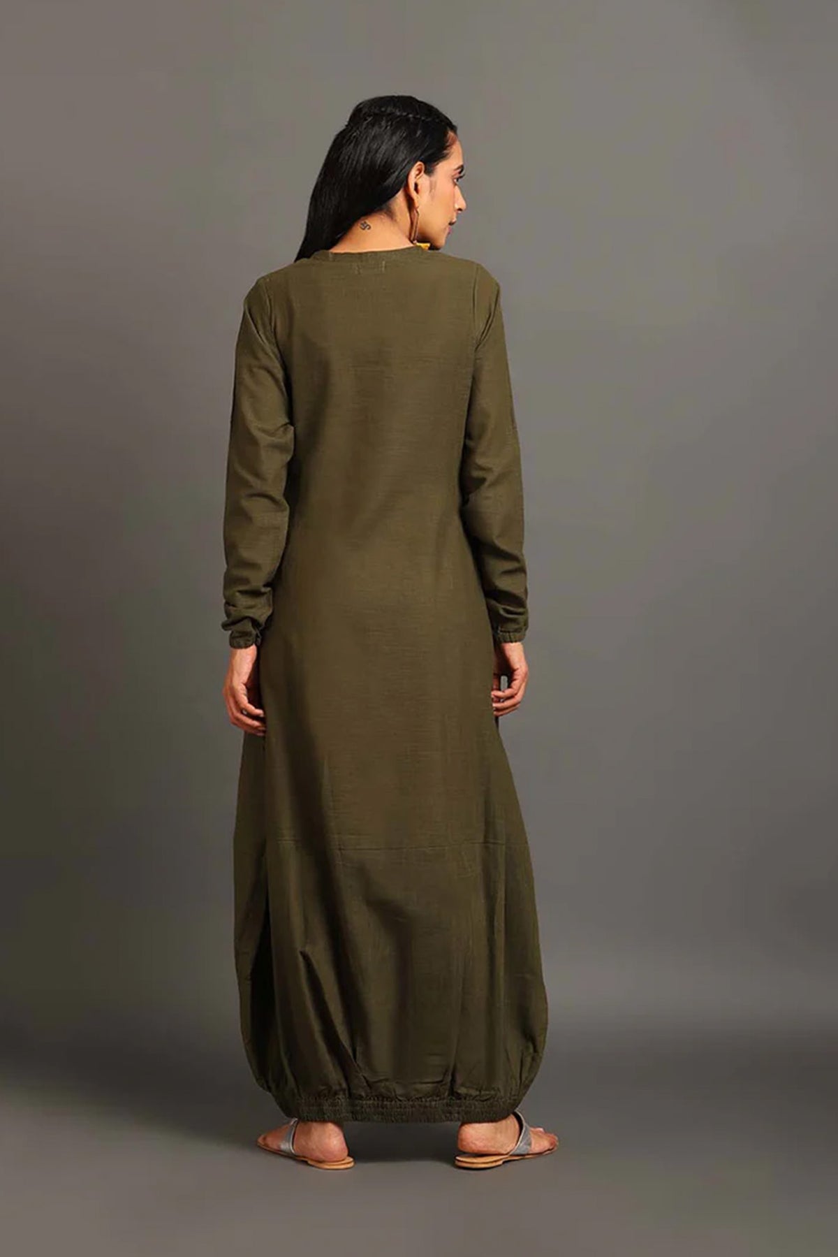Army Green Boho Balloon Dress