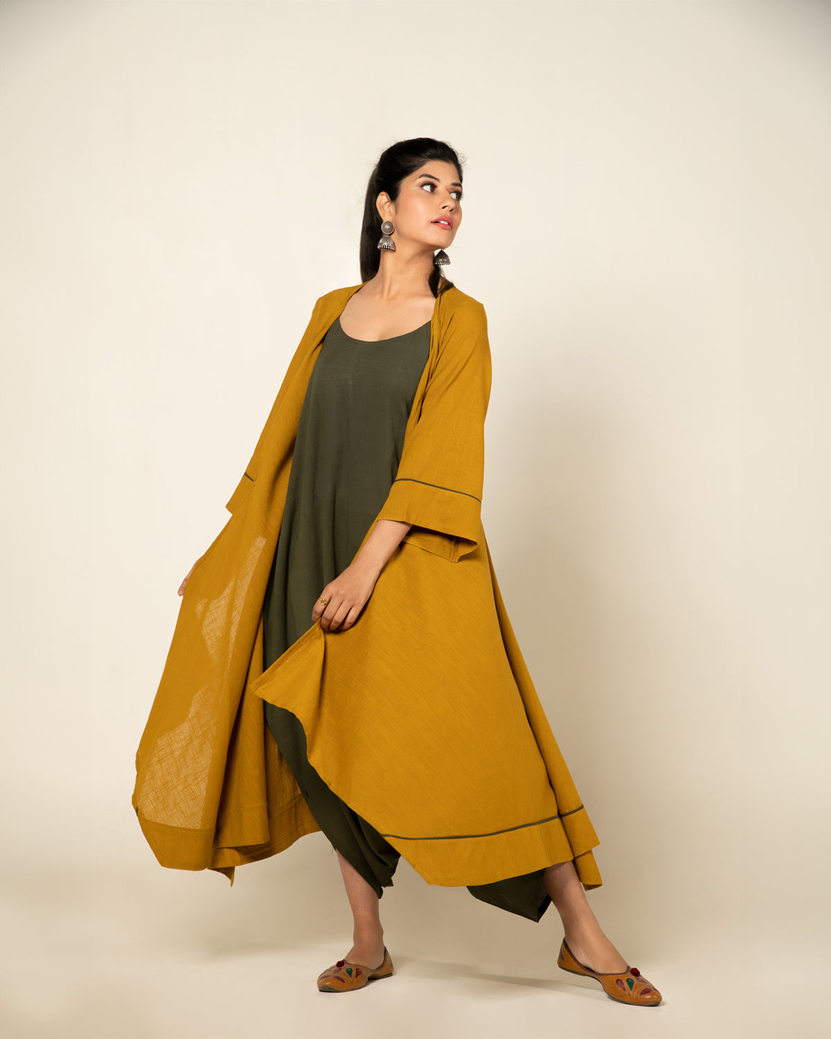 Mustard Green Sufi Saanjh Jumpsuit with Overlay