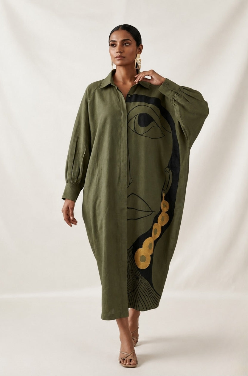 The Golden Earth Face Motif Dress