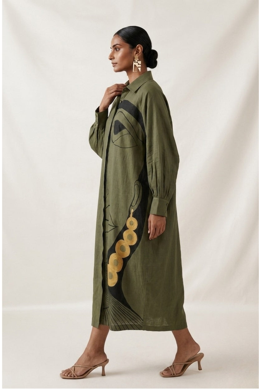The Golden Earth Face Motif Dress
