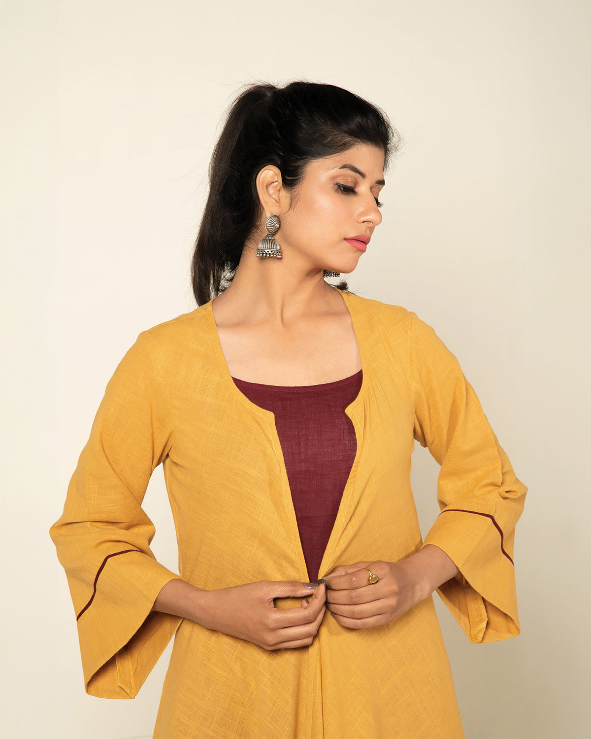 Yellow Maroon Sufi Saanjh Jumpsuit with Overlay