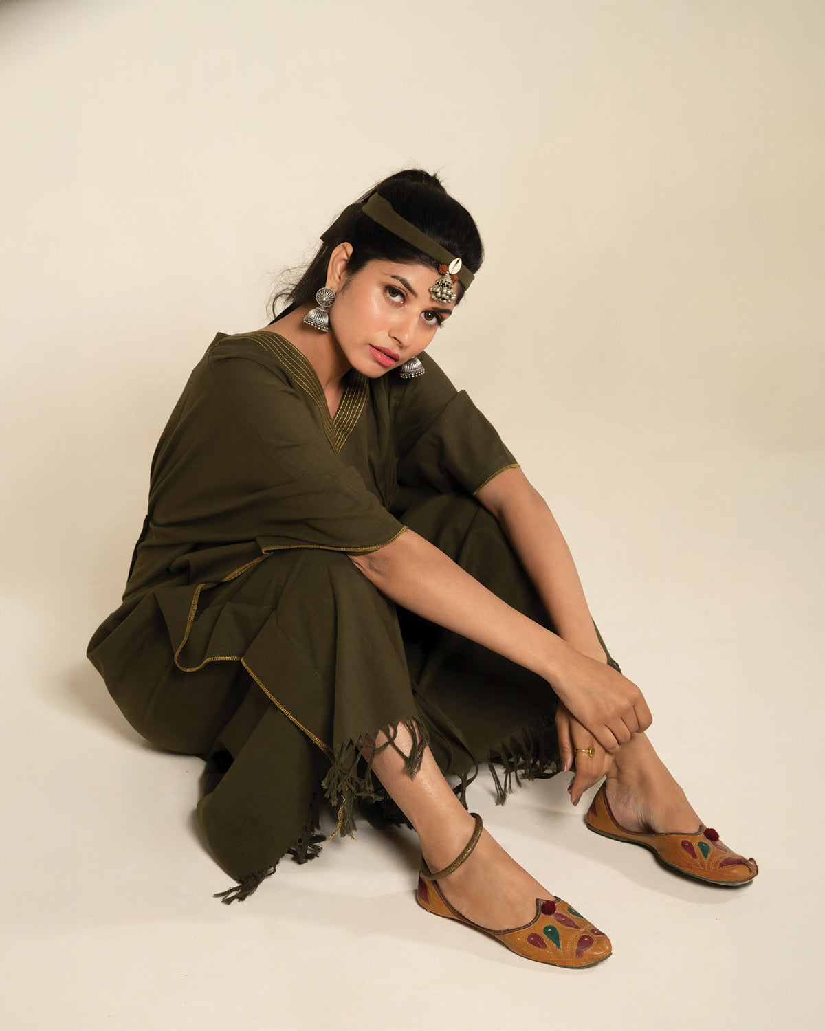 Army Green Sufi Asmi Boho Kaftan Dress