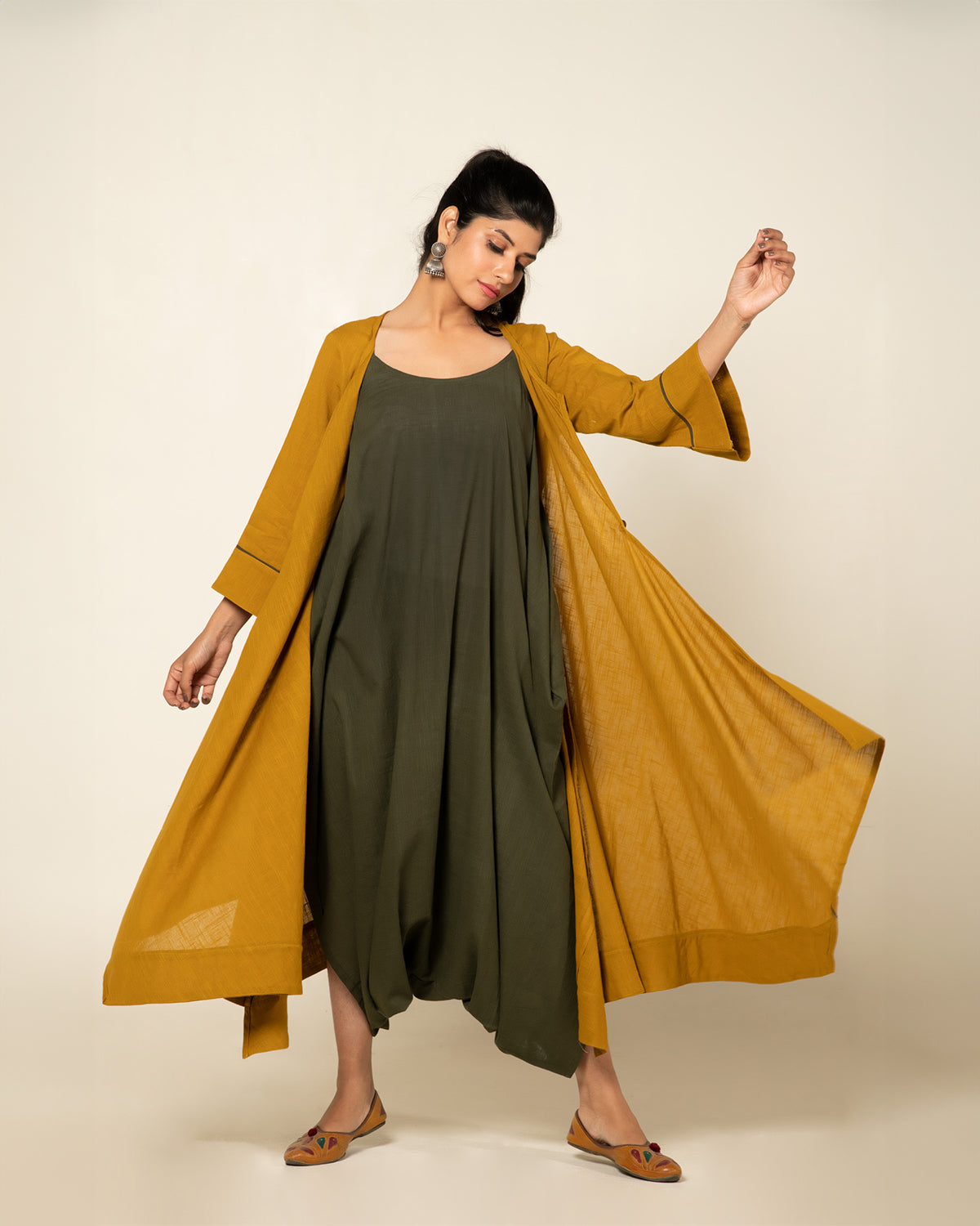 Mustard Green Sufi Saanjh Jumpsuit with Overlay