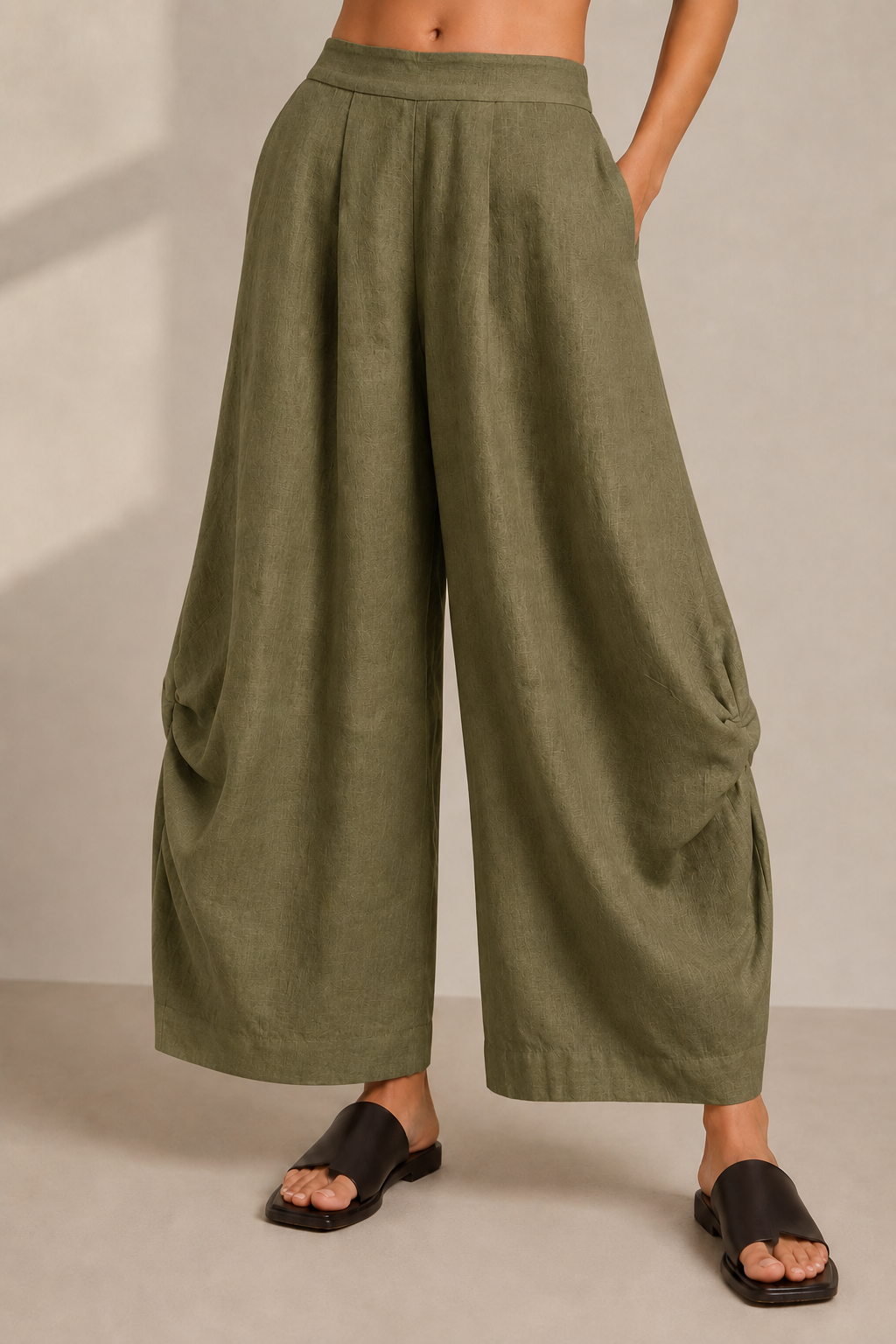 Army Green Wide Leg Lantern Pants