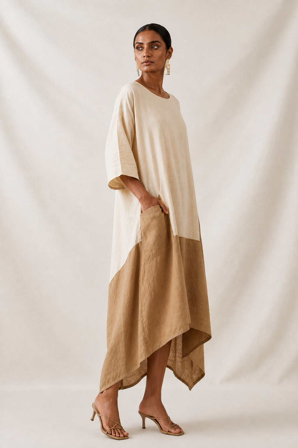 Earthy Two-Tone Handkerchief Dress