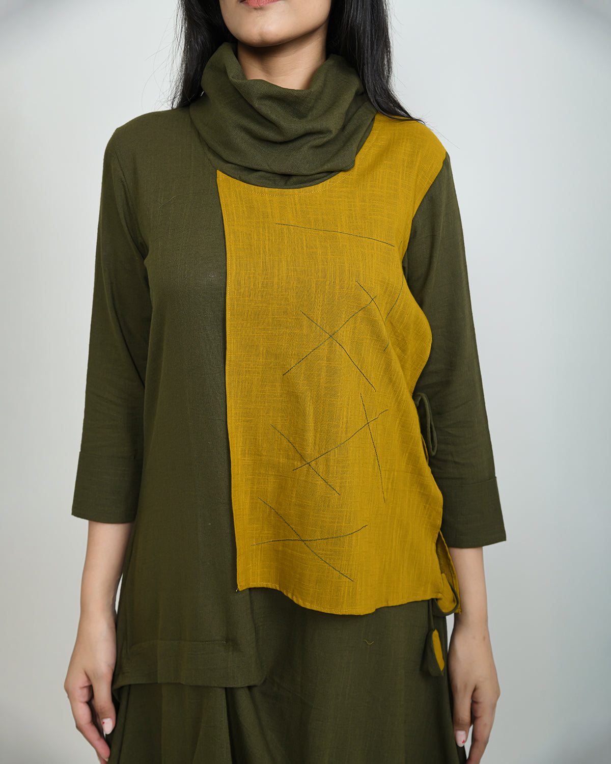 Green Cowl Ruched Dress