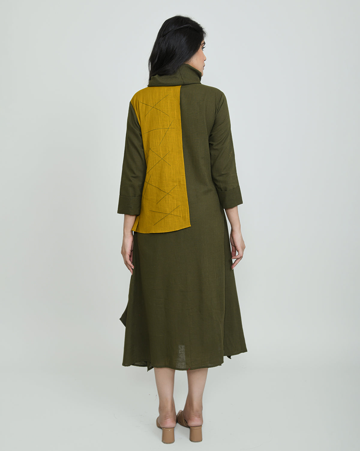 Green Cowl Ruched Dress