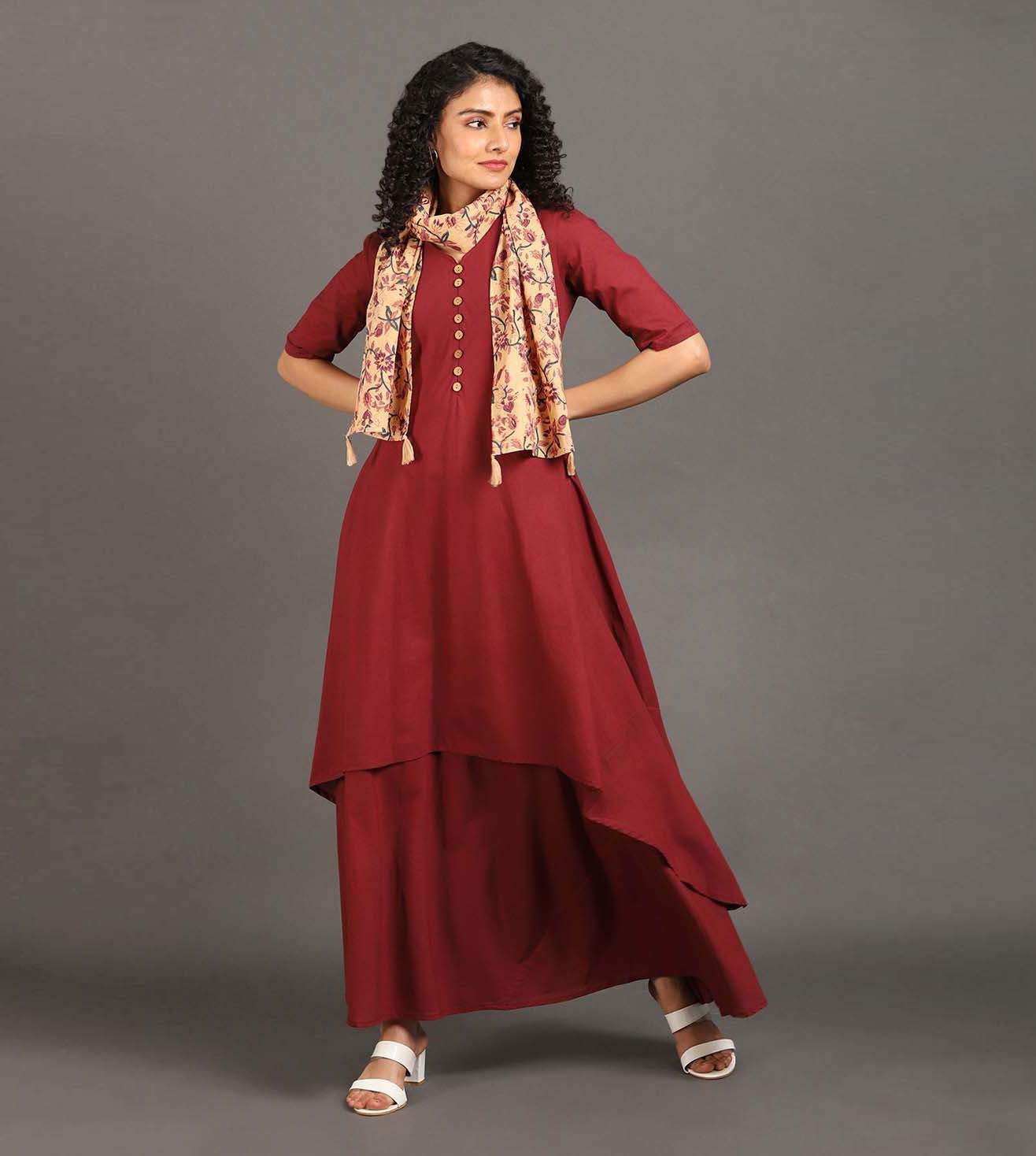 Maroon Happy Days Long Double Layered Dress