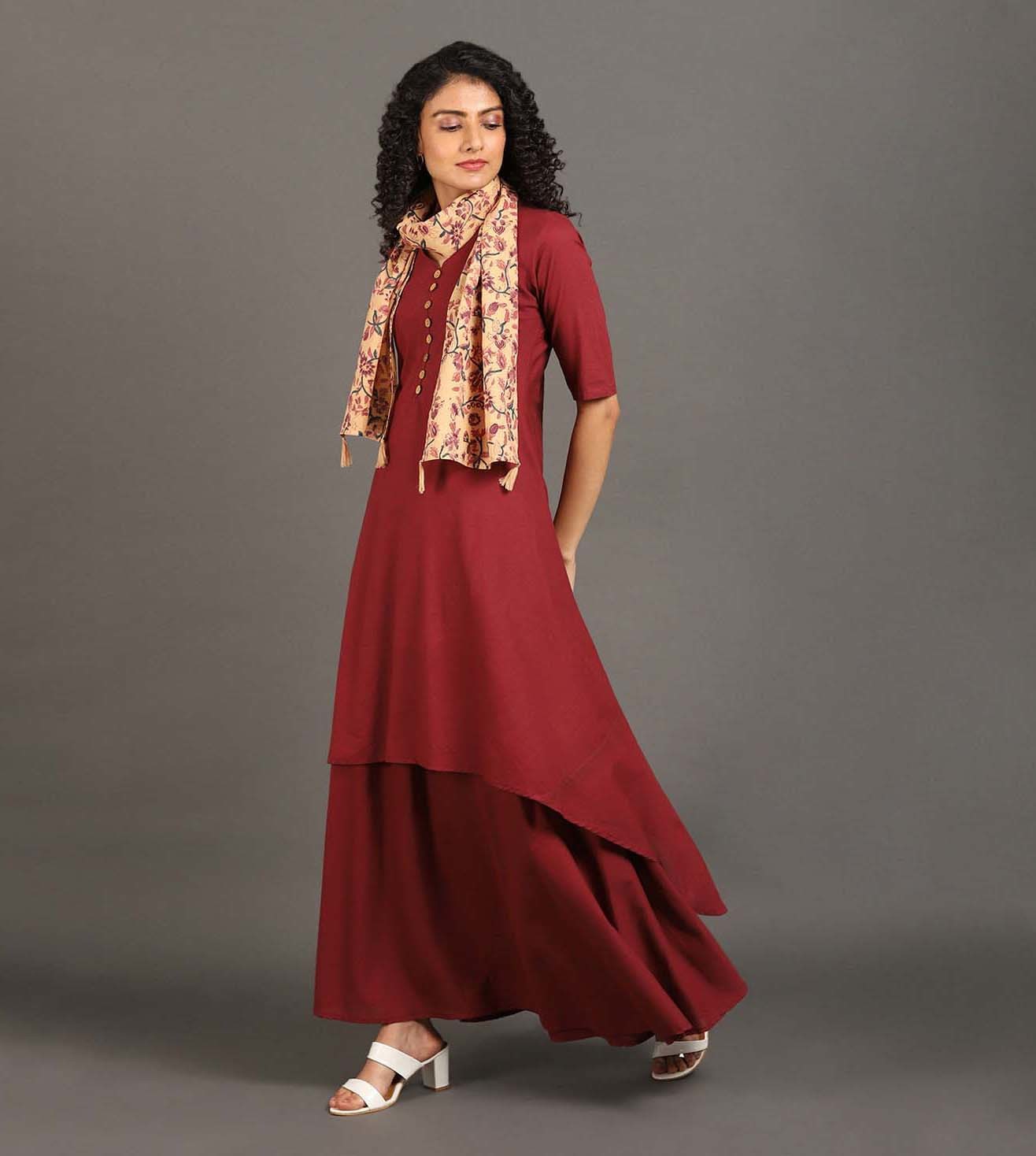 Maroon Happy Days Long Double Layered Dress