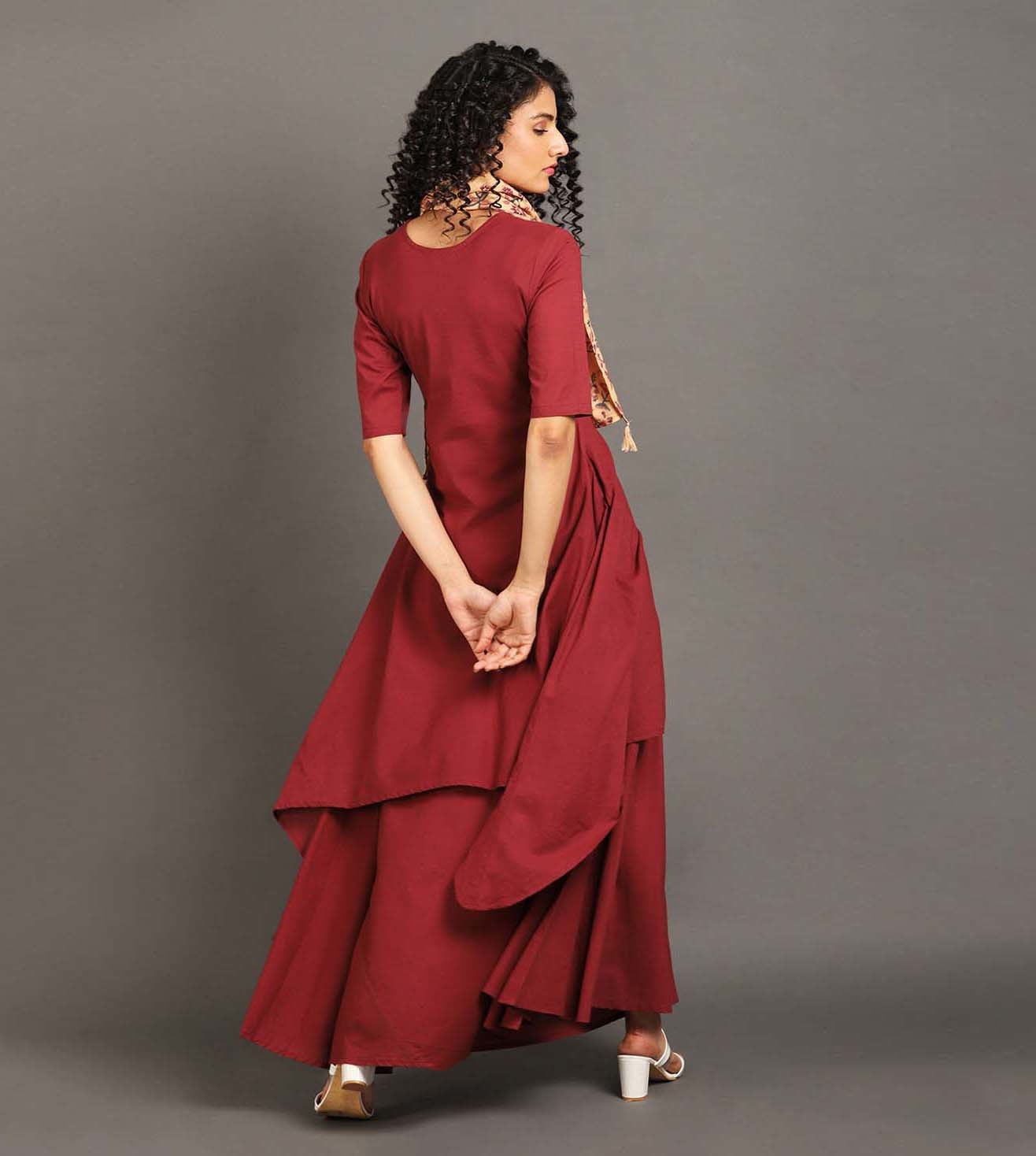 Maroon Happy Days Long Double Layered Dress