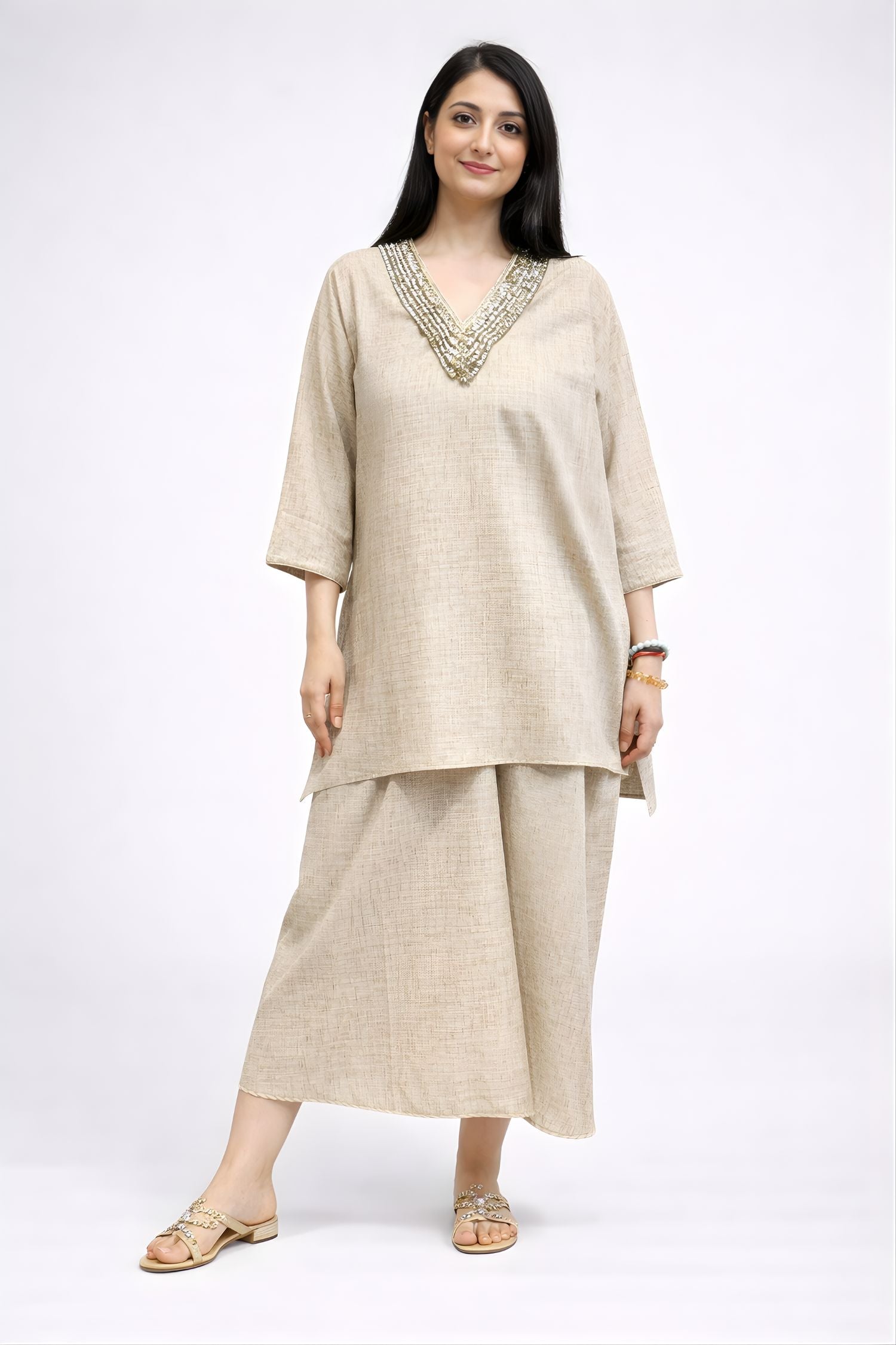 Aabroo Beige Lungi Set