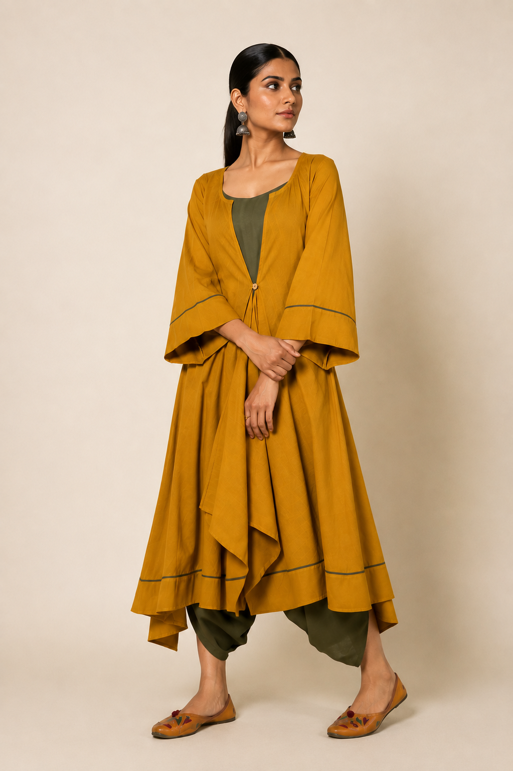 Olive Sufi Saanjh Jumpsuit with Overlay